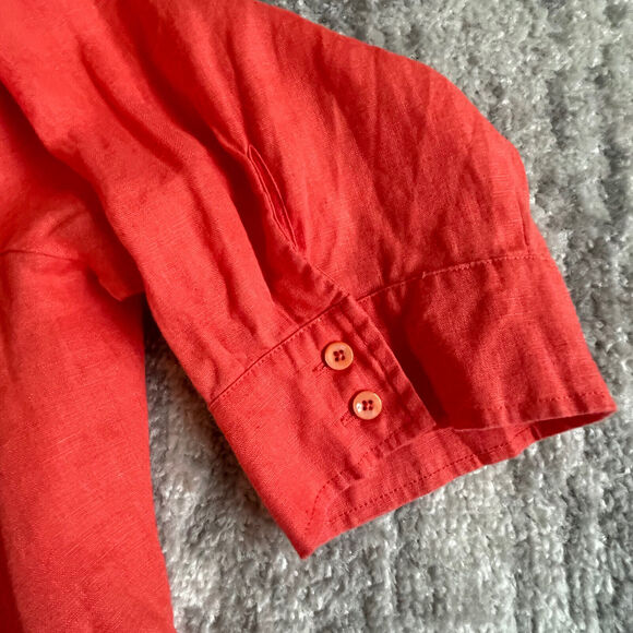 Coldwater Creek 100% Linen Collared Button-Front Pleated Top Size 2X Orange - Picture 15 of 15